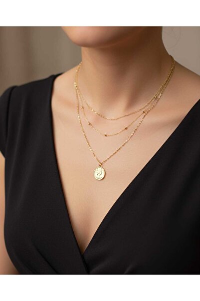henahera accessory Kadın Dorika Kolye , Madalyon Kolye 2'li Set Kombin
