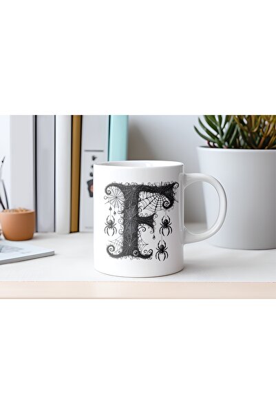 Beramussa كوب بتصميم حرف F على شكل عنكبوت وشبكات العنكبوت - هدية خاصة للهالوين