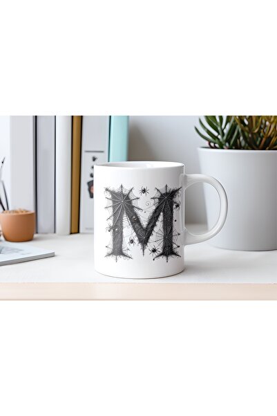 Beramussa كوب بتصميم حرف M على شكل عنكبوت وشبكات عنكبوت - هدية خاصة للهالوين