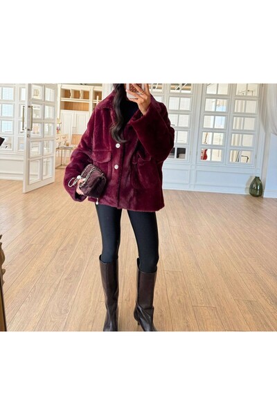 nidistore سترة نسائية من القطيفة مع جيوب