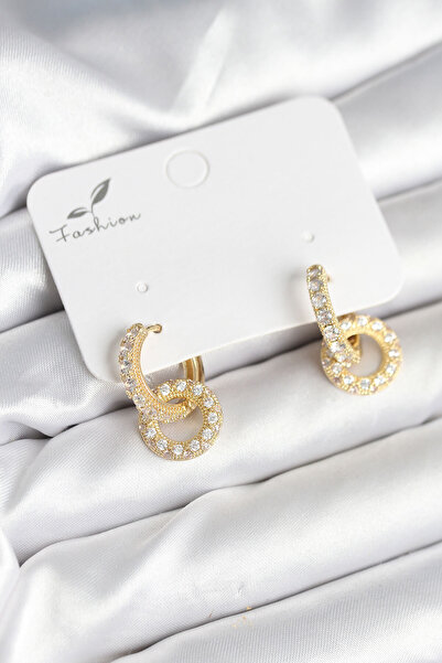 Mustran Gold Color Brass Zircon Stone Hoop Model Women's Earrings