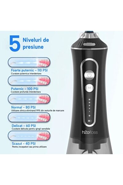 h2ofloss Professional Oral Irrigator for Mouthwash H2ofloss® Premium, 10 nozzles included, 2500 mAh battery