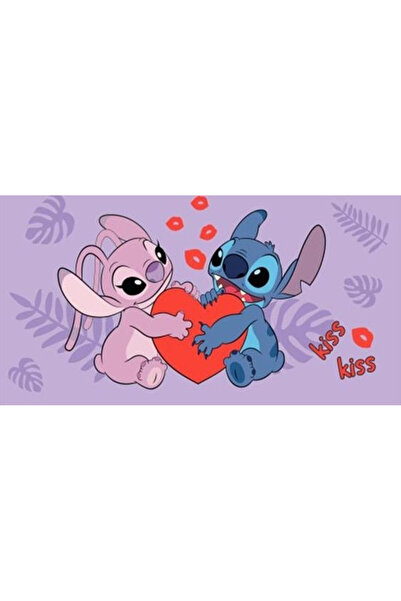 Stitch Disney Lilo și Kiss Prosop de baie roz, Prosop de plajă 70x140cm
