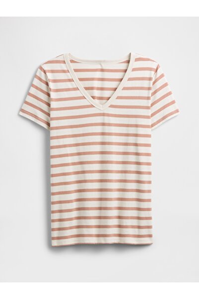 GAP Kadın Pembe V Yaka T-Shirt