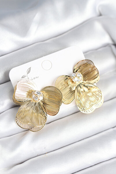 Mustran Flower Model Gold Color Brass Women's Earrings
