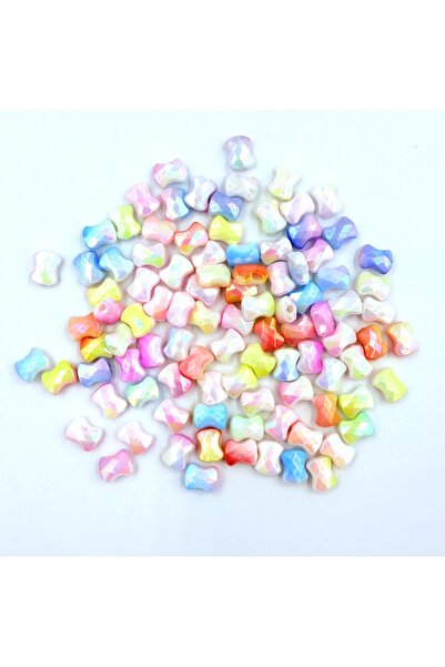 yiğit aksesuar Bow Model Perforated Colorful Jewelry Beads 100 Pieces