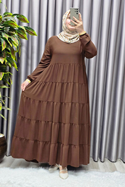 Elmas Tesettür Women's Hijab Clothing Plus Size 5 Layers Indonesian Crepe Dress