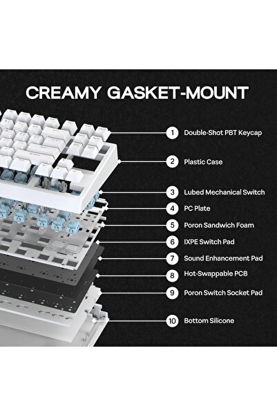 Epomaker G84 80% RGB Gaming Mechanical Keyboard (White, Creamy Jade Switch)