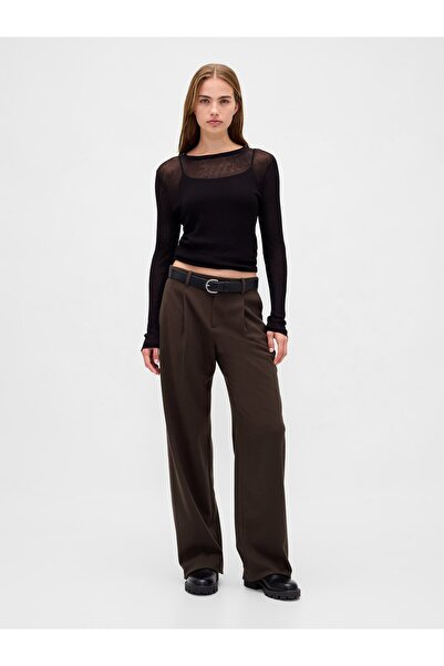 GAP Kadın Kahverengi 365 Low Rise Brushed Twill Pileli Pantolon