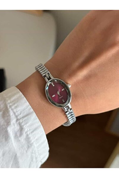 RoseandRoses Mansel Baget Su Yolu Kordon Kadın Kol Saati Gümüş Bordo