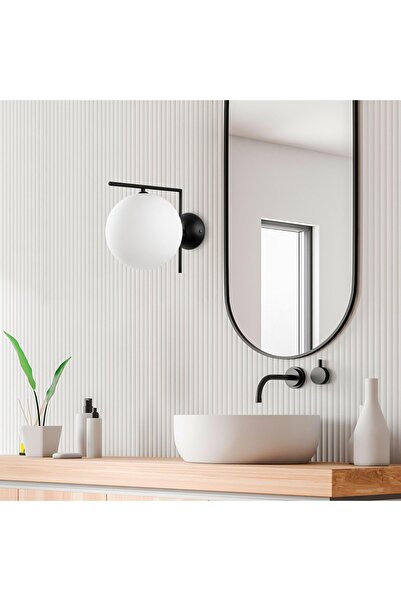 MOİRA Luminar Modern Single Globe Glass Sconce Black, Decorative Wall Lightin...