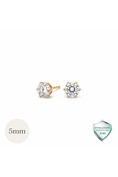 POKAK Allergy-Free Cubic Single Stone Zircon Taurus Virgo Lobe Impuria Steel Earrings-5 mm