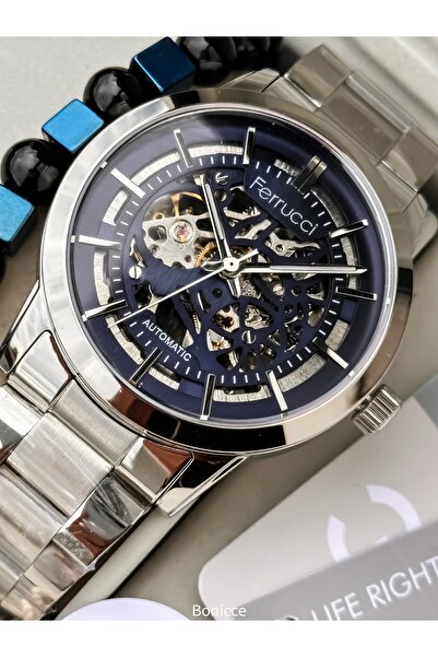 Ferrucci Steel Band Silver - Navy Dial Automatic Movement Men's Wristwatch