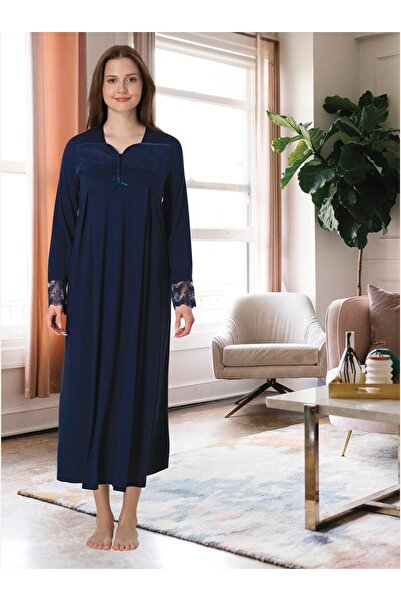 Lohusa Homewear Ženska tamnoplava Čipka detaljna noćna haljina za trudnice sa...