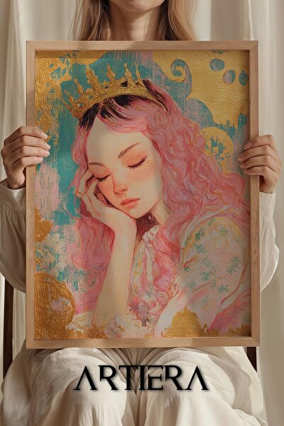 Artiera Πριγκίπισσα Όνειρο με ροζ μαλλιά και χρυσό στέμμα Πριγκίπισσα Πορτρέτ...