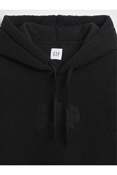 GAP Erkek Siyah Relaxed Logo Sherpa Knit Sweatshirt
