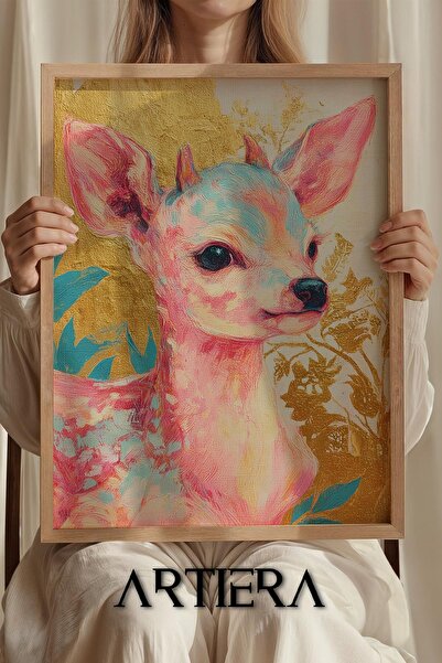 Artiera Πριγκίπισσα Όνειρο Παστέλ Πορτρέτο Ελάφια Παιδικό Δωμάτιο Ξύλινος Πίν...