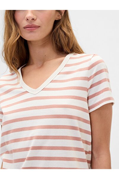 GAP Kadın Pembe V Yaka T-Shirt