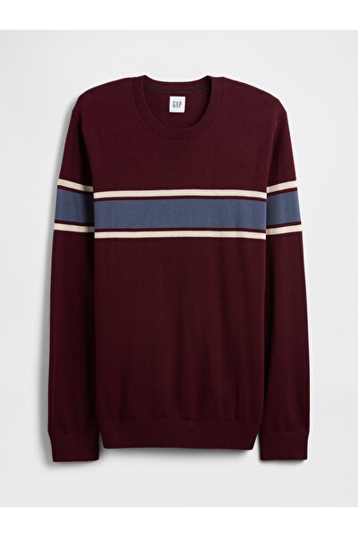 GAP Erkek Kırmızı Çizgili Bisiklet Yaka Kazak