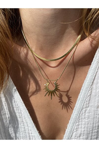 Hora Güneş Çiftli Gold Çelik Kolye