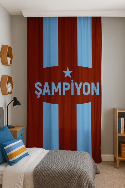 Bebişim Halı Taraftar Bordo Mavi Çift Kanatlı Fon Perde