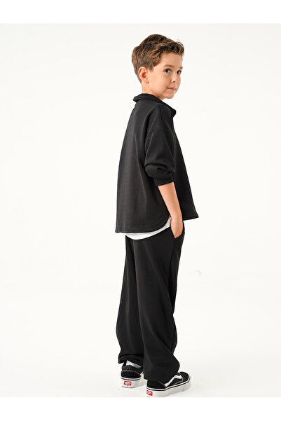 Catz Kids Boy's Zipper Black Soft Modal Tracksuit Set