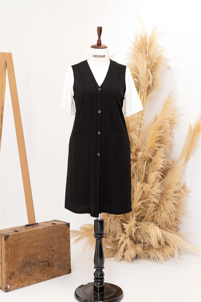 HESNA Women's Buğra Long Vest with Pockets