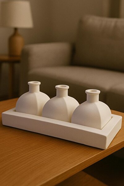 Omerella Tabaklı Beton Vazo Seti Taşlar Tealight Mumlar Dahil değildir