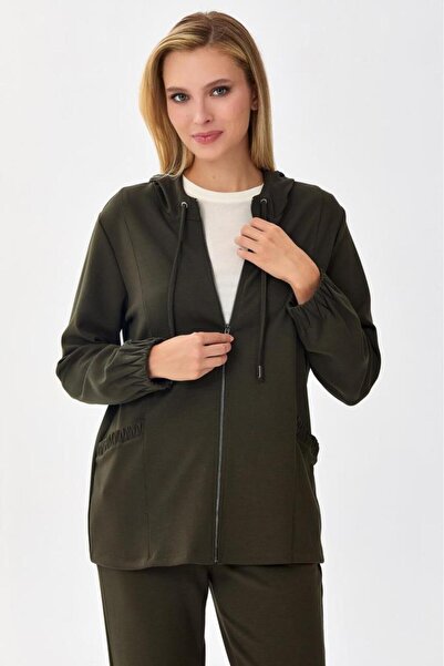 İKİLER Önü Fermuarlı Kolları Lastikli Kapüşonlu S-Shirt 256-2112