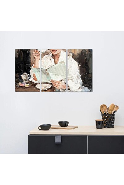 Generic لوحه جداريه لركن القهوة - إمرأه تشرب قهوة - ٢٤١٧٣ - مقسمه ثلاثة قطع