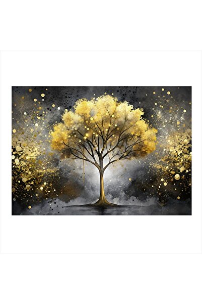 NinaStore Tablou din MDF cu model de copac, culoare aurie, 25cm x 35cm