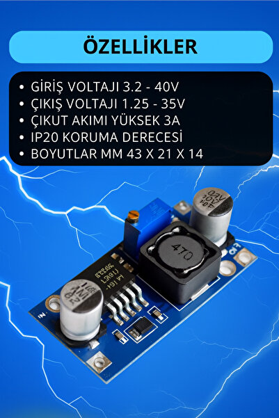 Arduino Projeleri LM2596 Ayarlanabilir 3A DC-DC Step-Down Voltaj Regülatör Kartı 1.23V-30V