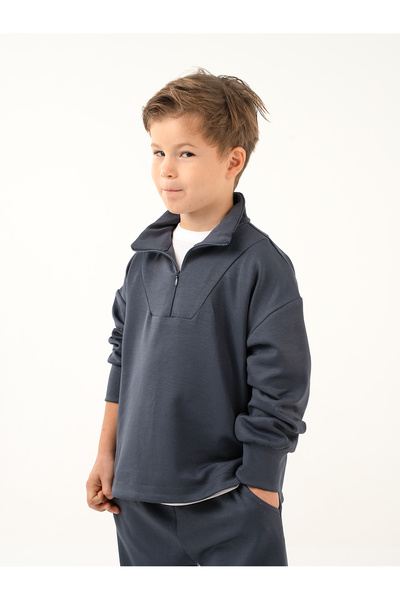 Catz Kids Boy's Zipper Dark Gray Soft Modal Tracksuit Set