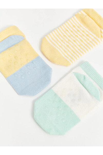 LC Waikiki LCW baby Sarı Baskılı Erkek Bebek Patik Çorap 3'lü