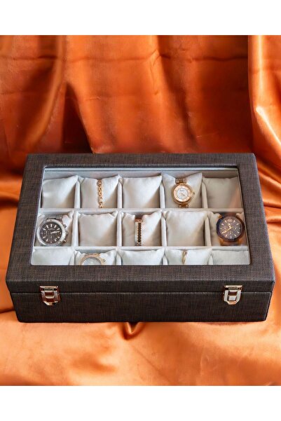 Shansora Design 15-Slot Brown Patterned Watch Box, Faux Leather Covered, Cust...