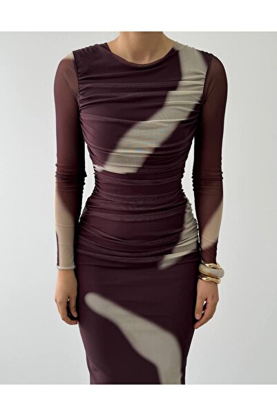 Elbises Kadın Yeni Sezon Desenli, Tül Kumaş, Uzun, balık Şık Gece & Davet Elbisesi