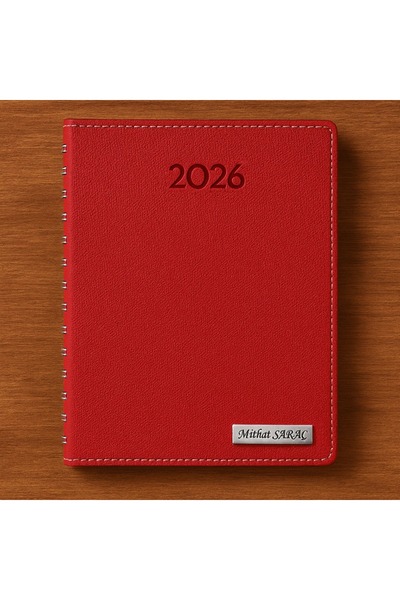 promosyon denizi Kişiye Özel 2026 Tarihli Gizli Spiralli Kırmızı Ajanda ve Ka...