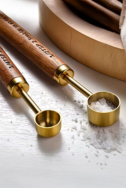 Perotti Vasto 4-Piece Stainless Steel Measuring Spoon Set with Wooden Handle Measuring Cup 1.25ml 2.5ml 5ml 15ml