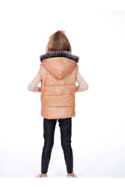 Kamex Girls' Embroidered Winter Faux Leather Padded Vest