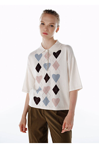 Knitss Ecru Heart Intersia Pattern Knitwear Top