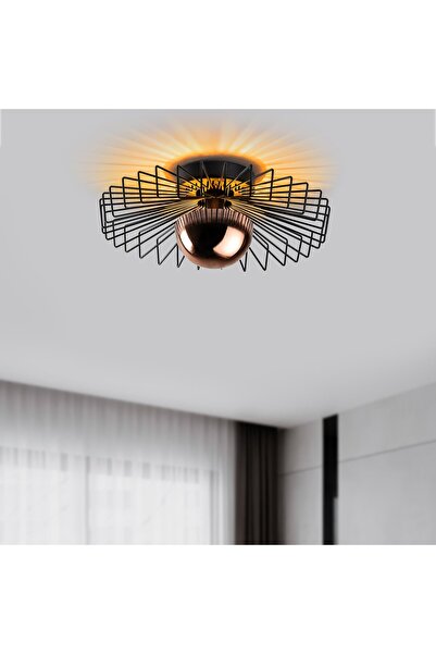 MOİRA Tel Başlık Model Metal Plafönyer Avize Siyah, Dekoratif Tavan Aydınlatm...