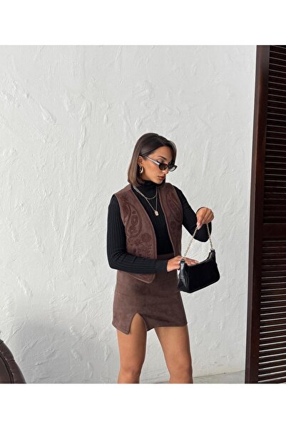 Pelin Jeans Embroidered Suede Vest