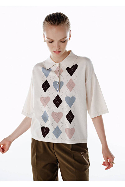 Knitss Ecru Heart Intersia Pattern Knitwear Top