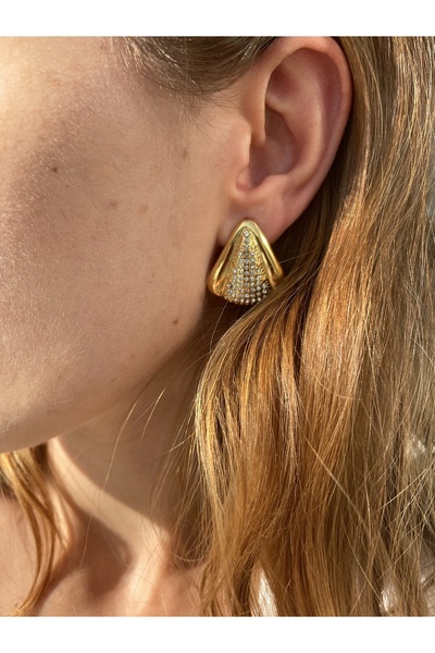 Hora Vintage Vibe Gömme Taş Detaylı Geometrik Çelik Küpe