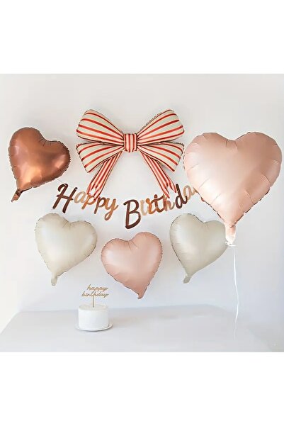DÜVENCİ TİCARET Kırmızı beyaz çizgili retro kalp folyo balonlu fiyonklu folyo...