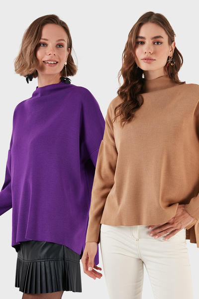 Lela Cotton Long Back Stand Collar 2-Pack Knitwear Sweater Sweater 4615002S2