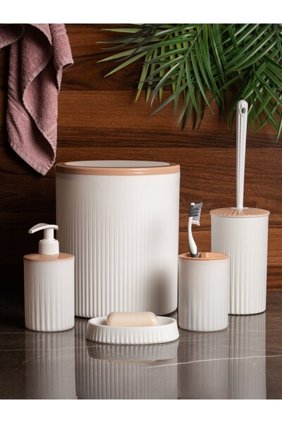 Hill Homes Set de baie din 5 piese – Coș de gunoi modern cu capac, suport pen...