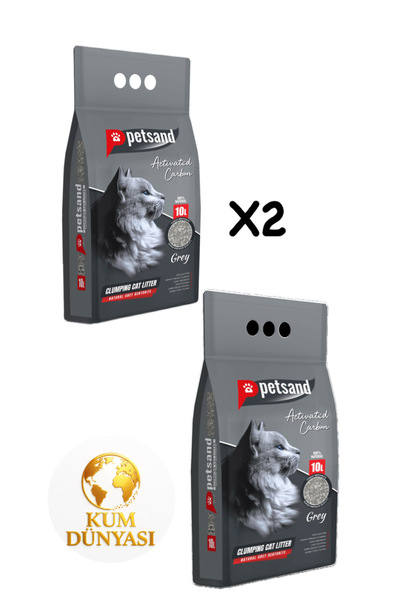 Kum Dünyası PETSAND Aktif Karbonlu Grey Kedi Kumu 10 lt x2 ad
