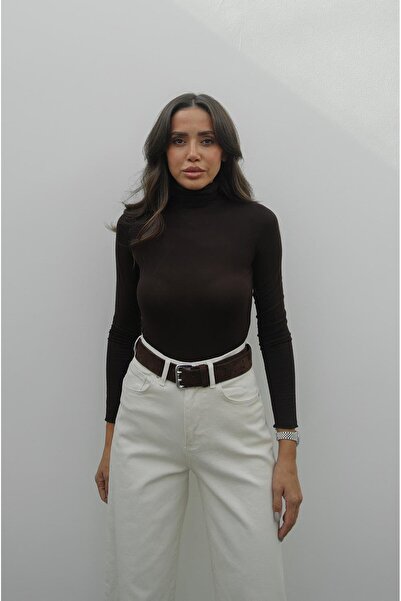 Havoş Bitter Brown High Neck Transparent Blouse