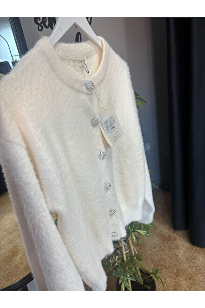 MY CİTY YASEMEN Kadın Angora Kumaş Hırka - Ekru